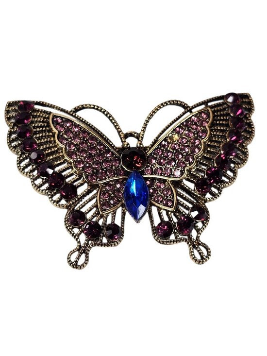 Unbranded Jewelry - Rhinestone Butterfly Brooch Pin Gold Tone Pink Blue Purple Sparkle VTG